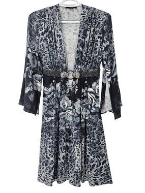 Sky Floral Animal Print Embellished Mini Dress Black & Gray Women's Size L